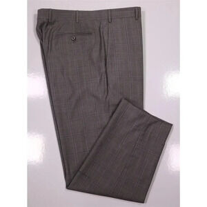 Zanella Current Devon Brown w/ Blue Windowpane Flat Front Wool Pants 36x29